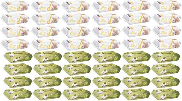 Sleepy Islak Havlu Mendil 90 Yaprak Karma (48 Li Set) Sensitive & Pamuk-Zeytinyağlı 4320 Yaprak ürün görseli 1