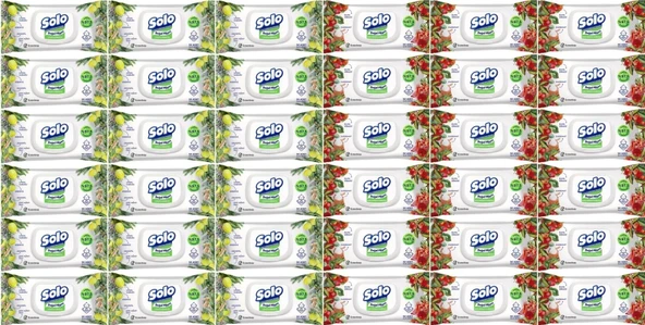 Solo Islak Havlu Mendil 50 Yaprak Limon & Biberiye-Elma Sirkesi & Karbonat (36 Lı Karma Set)