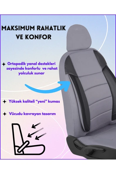 Z&C MAXTECH Renault Clio 2 Araçlara Uyumlu Tam Takım Özel Tasarım Oto Koltuk Kılıfı Seti   ACVG205 - 3