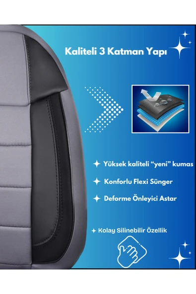 Z&C MAXTECH Renault Clio 2 Araçlara Uyumlu Tam Takım Özel Tasarım Oto Koltuk Kılıfı Seti   ACVG205 - 4
