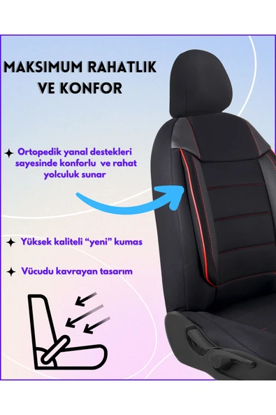 Z&C MAXTECH Renault Clio 2 Araçlara Uyumlu Tam Takım Özel Tasarım Oto Koltuk Kılıfı Seti   ACVK205 - 3