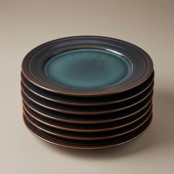 GÜRAL PORSELEN Valeron 6 Adet 20 Cm Pasta Tabağı Reaktif Oasis Vr 1131 - Resim 4