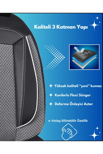 Z&C MAXTECH Renault Megane 2 Araçlara Uyumlu Tam Takım Özel Tasarım Oto Koltuk Kılıfı Seti  AD210 - 4