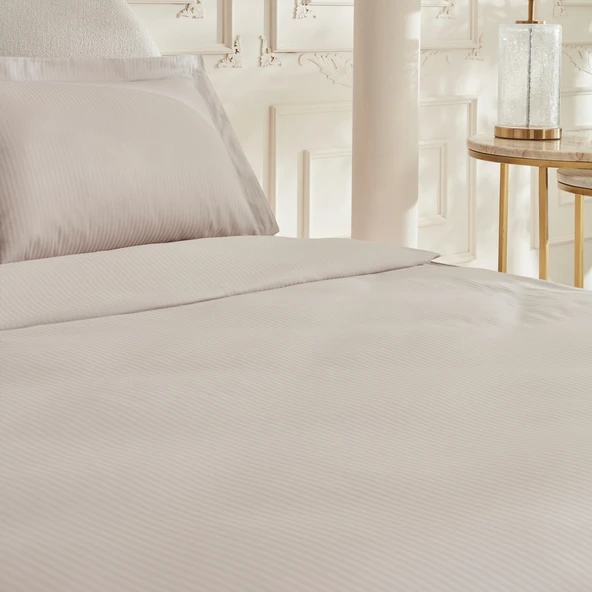 Karaca Home White Collection Vessa 120 Tel %100 Pamuk Çift Kişilik Çizgili Saten Nevresim Takımı Açık Gri - 3