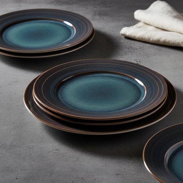 GÜRAL PORSELEN Valeron 6 Adet 20 Cm Pasta Tabağı Reaktif Oasis Vr 1131 - Resim 3