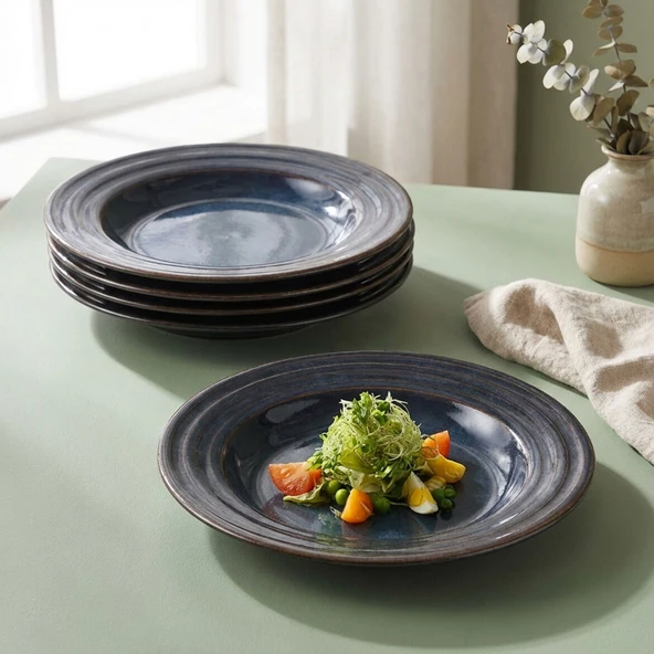 GÜRAL PORSELEN Valeron 6 Adet 22 Cm Çukur Yemek Tabağı  Reaktif Oasis 1131 - Resim 6