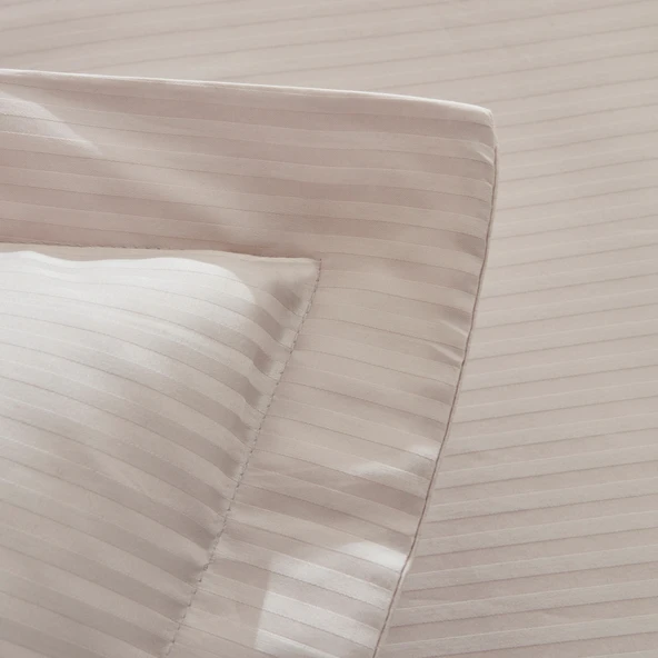 Karaca Home White Collection Vessa 120 Tel %100 Pamuk Çift Kişilik Çizgili Saten Nevresim Takımı Açık Gri - 5