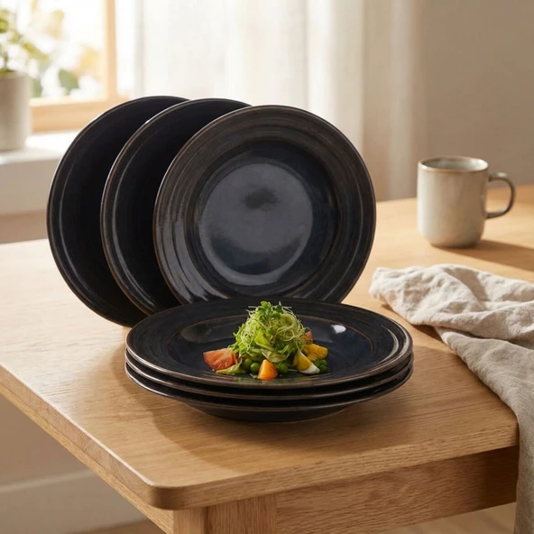 GÜRAL PORSELEN Valeron 6 Adet 22 Cm Çukur Yemek Tabağı  Reaktif Oasis 1131 - Resim 5