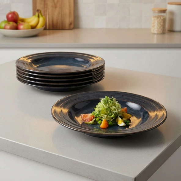 GÜRAL PORSELEN Valeron 6 Adet 22 Cm Çukur Yemek Tabağı  Reaktif Oasis 1131 - Resim 4