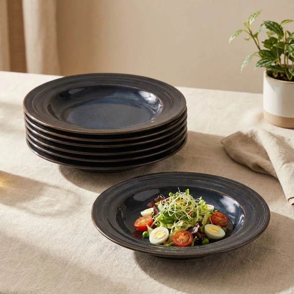 GÜRAL PORSELEN Valeron 6 Adet 22 Cm Çukur Yemek Tabağı  Reaktif Oasis 1131 - Resim 2