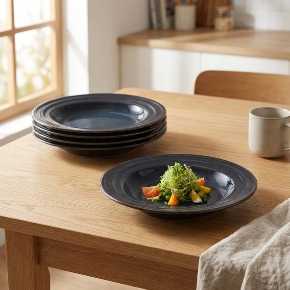 GÜRAL PORSELEN Valeron 6 Adet 22 Cm Çukur Yemek Tabağı  Reaktif Oasis 1131 - Resim 3