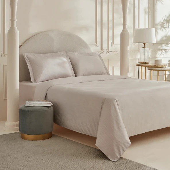 Karaca Home White Collection Vessa 120 Tel %100 Pamuk Çift Kişilik Çizgili Saten Nevresim Takımı Açık Gri ürün görseli 1