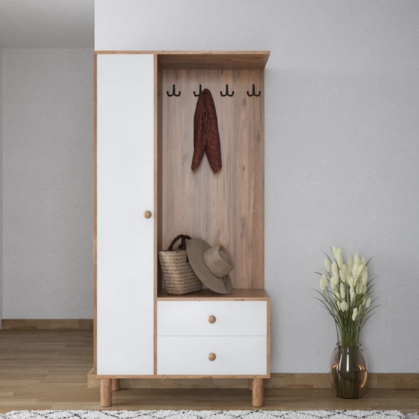 Bohem 3 Kapaklı Askılıklı Portmanto - Atlantik Çam / Beyaz - 2