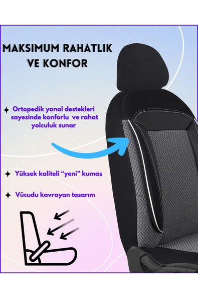 Z&C MAXTECH Renault Megane 2 Araçlara Uyumlu Tam Takım Özel Tasarım Oto Koltuk Kılıfı Seti  AD210 - 3