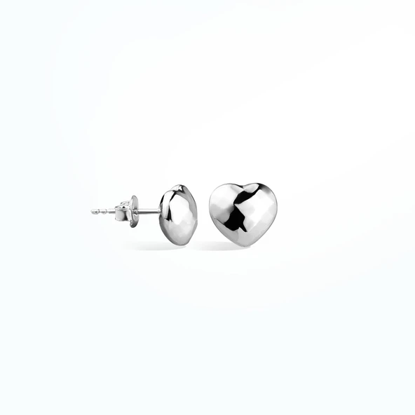 14 Ayar Altın Kaplama Minimal  Desenli Kalp Gümüş Küpe - E00286 - Resim 6