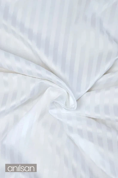 Çizgili Saten Çift Kişilik Lastikli Çarşaf Düğmeli Nevresim Takımı 2 Adet Yastık Kılıfı,83tel - 3