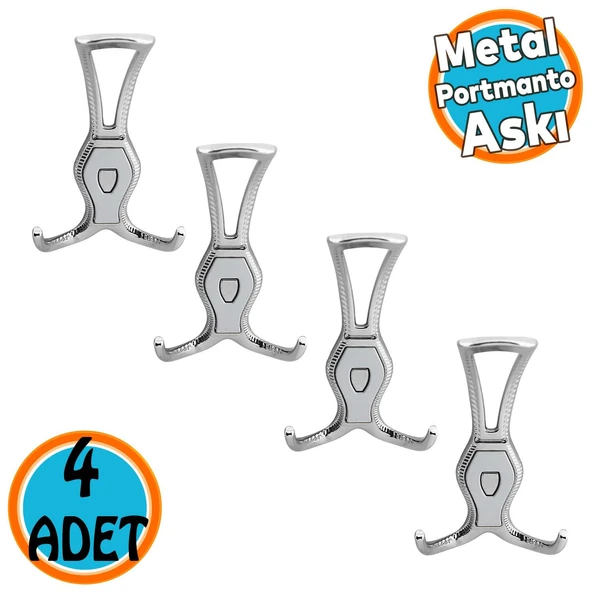 Portmanto Askı Metal Vestiyer Duvar Dolap Elbise Askısı Krom Renk Mobilya Askılığı Aparat 4 Adet