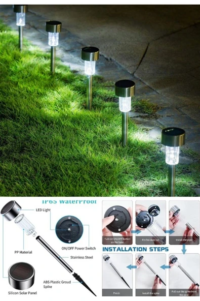 Beyaz Ledli Işıklı Solar Güneş Enerjili 20'li Metal Gövdeli Saplamalı Bahçe Lambası 30 cm Beyaz Led - 2