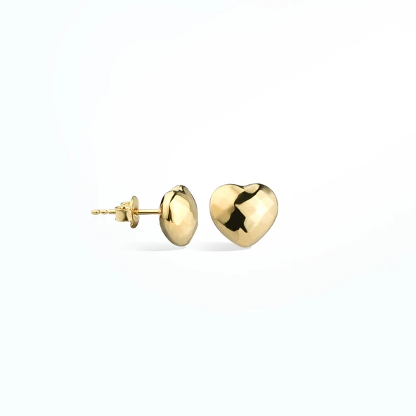 14 Ayar Altın Kaplama Minimal  Desenli Kalp Gümüş Küpe - E00286 - Resim 4