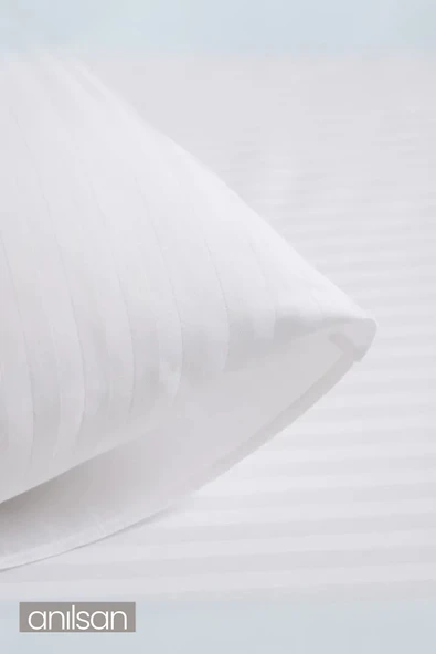 Çizgili Saten Çift Kişilik Lastikli Çarşaf Düğmeli Nevresim Takımı 2 Adet Yastık Kılıfı,83tel - 4