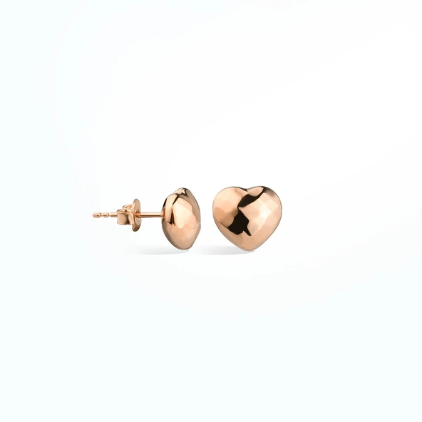 14 Ayar Altın Kaplama Minimal  Desenli Kalp Gümüş Küpe - E00286 - Resim 5