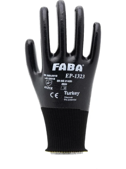 Faba EP-1323 Siyah Nitril Polyester Eldiven-XL