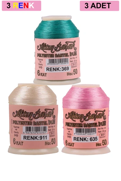 3 Adet Altınbaşak Oya ve Dantel İpi 20 gr -    - No: 911 - 635 - 369