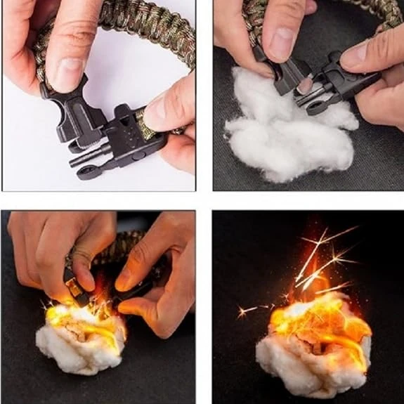 Çok Fonksiyonlu Paracord Bileklik ,Paraşüt İpi , Pusula ,Ateşleme Çakmağı ile Siyah - 4