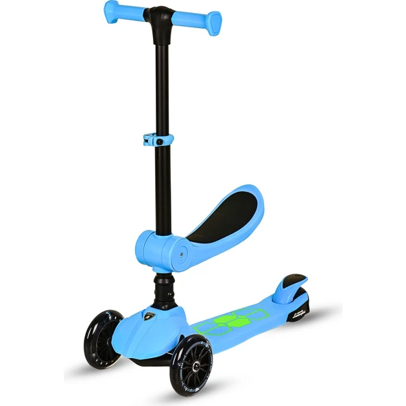 Lisanslı L5 2in1 Katlanabilir Oturaklı Işıklı 3 Tekerlekli Çocuk Scooter Mavi - 6