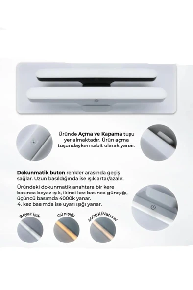 Gözü Yormayan Şarjlı Led Işık Kitap Okuma Masa Lambası Dolap İçi Mıknatıslı Led Aplik Lamba - 7