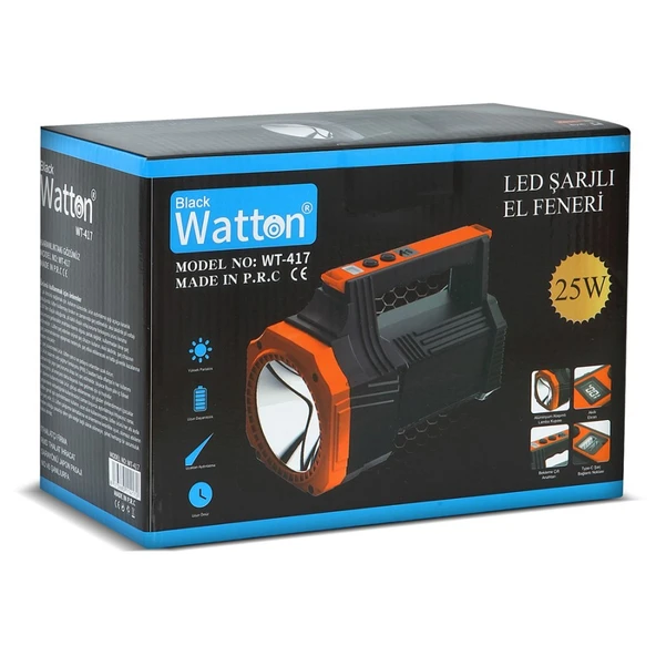 LED ŞARJLI EL FENERİ 25W WATTON WT-417 - 4