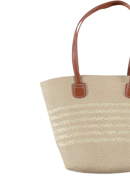Modern Tasarım Kadın Hasır Çanta Plaj Rattan Çanta Dalga Desen - 7
