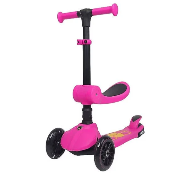 Lamborghini L5 2in1 Pembe Katlanabilir 3 Tekerlekli Oturaklı Işıklı Çocuk Scooter