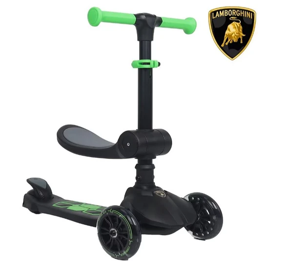 Lamborghini L5 2in1 Yeşil Katlanabilir 3 Tekerlekli Oturaklı Işıklı Çocuk Scooter - 2