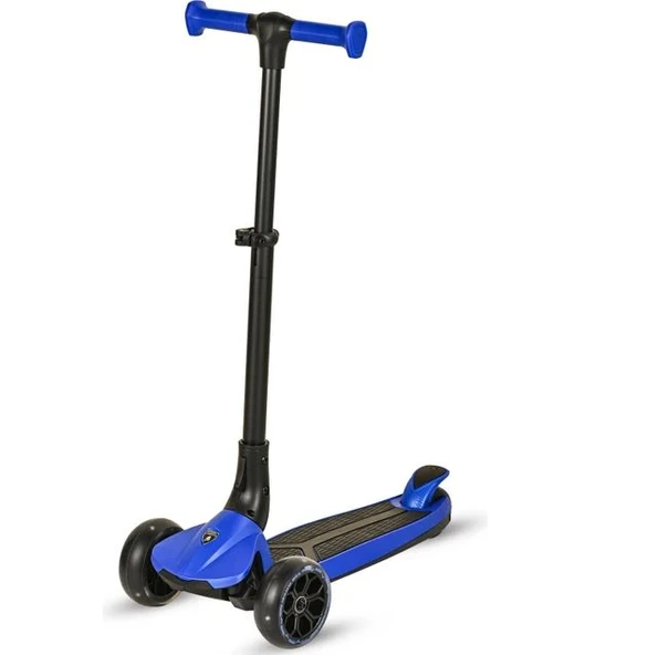 Lamborghini Lisanslı L3 Kolay Katlanabilir Işıklı Orta Gövde ve Işıklı Tekerlekli Çocuk Scooter Mavi - Resim 6