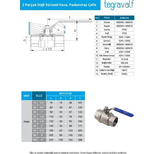 2" PASLANMAZ 2 PRÇ.DİŞLİ KİLİTLİ KÜRESEL VANA 304" - 2