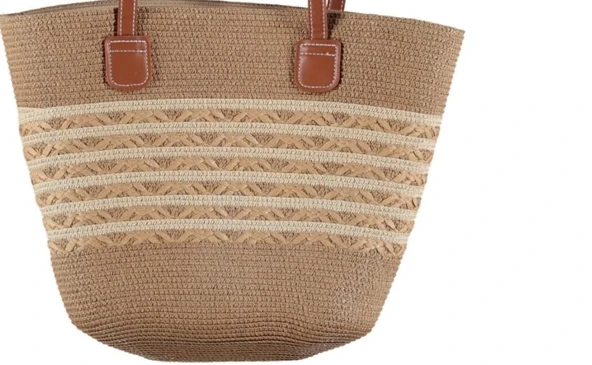 Modern Tasarım Kadın Hasır Çanta Plaj Rattan Çanta Dalga Desen - 2