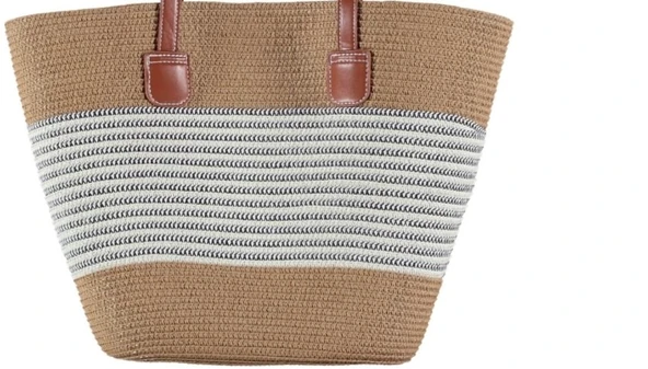 Modern Tasarım Kadın Hasır Çanta Plaj Çanta Rattan Çanta Çizgi Desen - 4