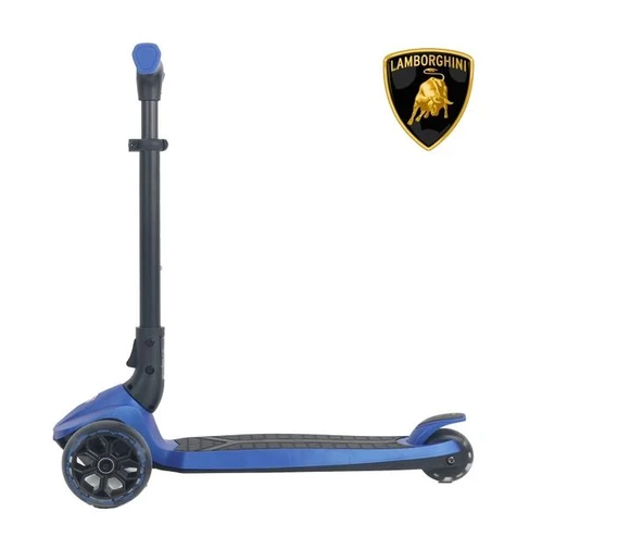 Lamborghini Lisanslı L3 Kolay Katlanabilir Işıklı Orta Gövde ve Işıklı Tekerlekli Çocuk Scooter Mavi - Resim 3