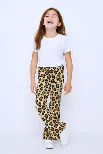 KIZ ÇOCUK TAYT LEOPAR VE KALP DESENLİ İSPANYOL PAÇA C62 - Resim 6