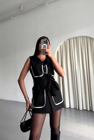 BÜYÜK CEP BİYE DETAYLIYELEK - Siyah - 4