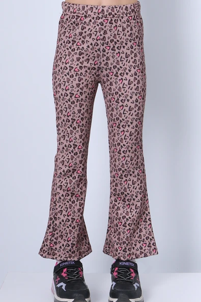 KIZ ÇOCUK TAYT LEOPAR VE KALP DESENLİ İSPANYOL PAÇA C62 - Resim 2