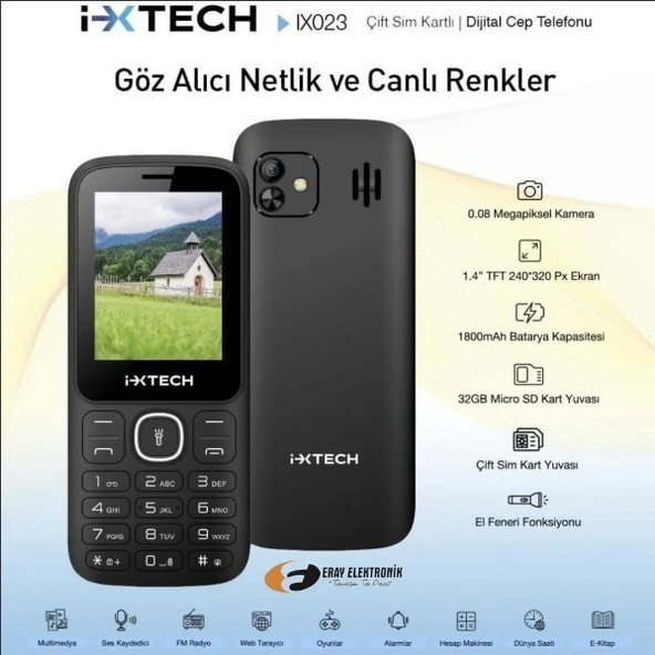 İxtech IX-023 Çift Sim Kartlı Kameralı Tuşlu Cep Telefonu KVK Garantili - 4