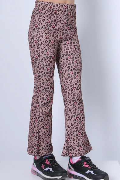 KIZ ÇOCUK TAYT LEOPAR VE KALP DESENLİ İSPANYOL PAÇA C62 - Resim 4