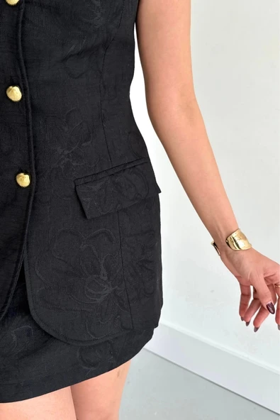 JAKAR KETEN YELEK - KISA ETEK TAKIM - Siyah - Resim 4