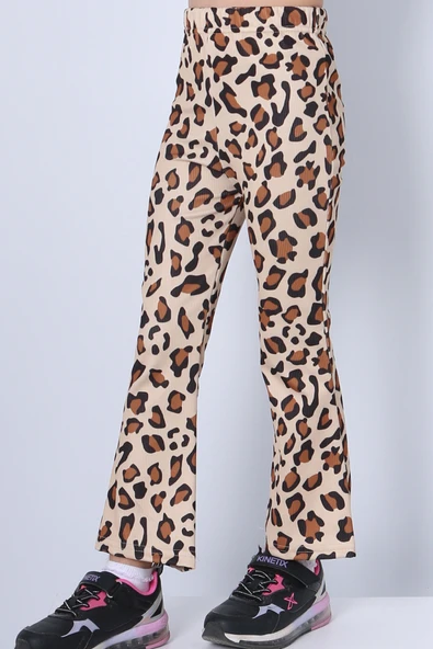 KIZ ÇOCUK TAYT LEOPAR VE KALP DESENLİ İSPANYOL PAÇA C62 - Resim 8