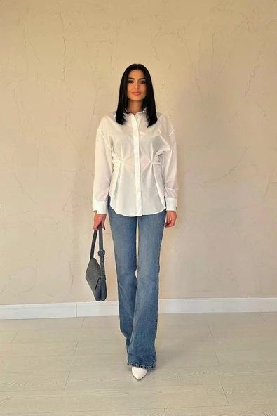 Ekru Düğme Detaylı Gömlek ürün görseli