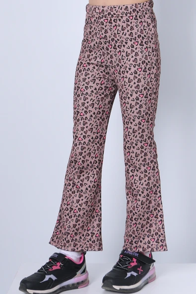 KIZ ÇOCUK TAYT LEOPAR VE KALP DESENLİ İSPANYOL PAÇA C62 - Resim 3