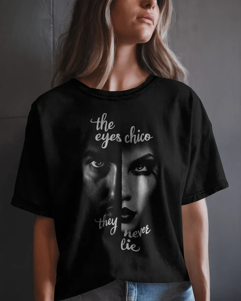 "The Eyes Chico" Baskılı Siyah Tişört