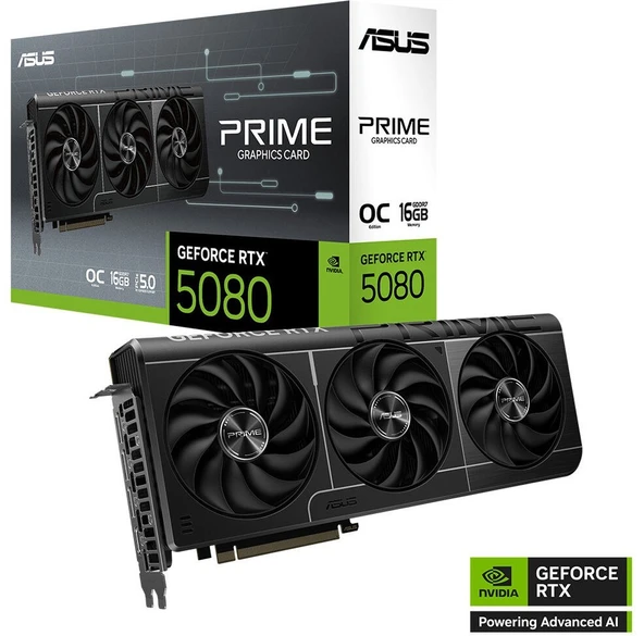 ASUS-PRIME-RTX5080-O16G-NVIDIA-GEFORCE-RTX 5080-16GB GDDR7-256BIT--OC-HDMI-3XDP-DLSS4 Ekran Kartı ürün görseli
